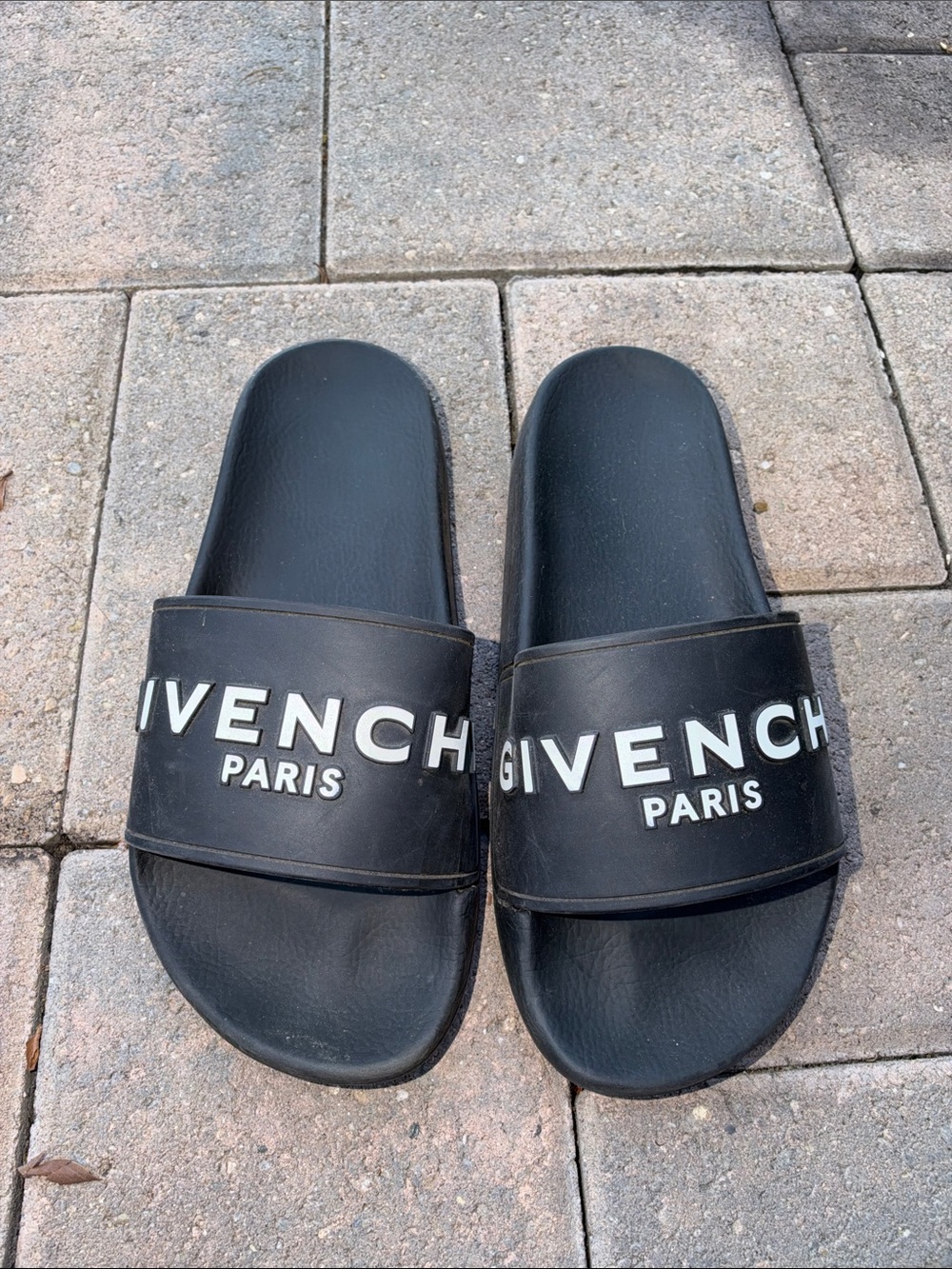 Givenchy Black Logo Slide Sandals with White Lettering